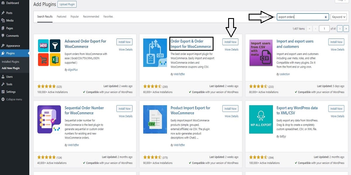 گرفتن خروجی سفارشات ووکامرس - نصب افزونه Order Export & Order Import for WooCommerce 